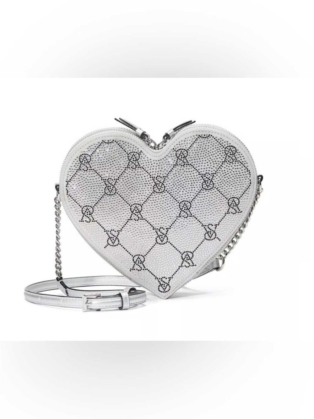 Victoria Secret Heart-Shaped Crossbody Bag in Sparkling Silver Rhinestone